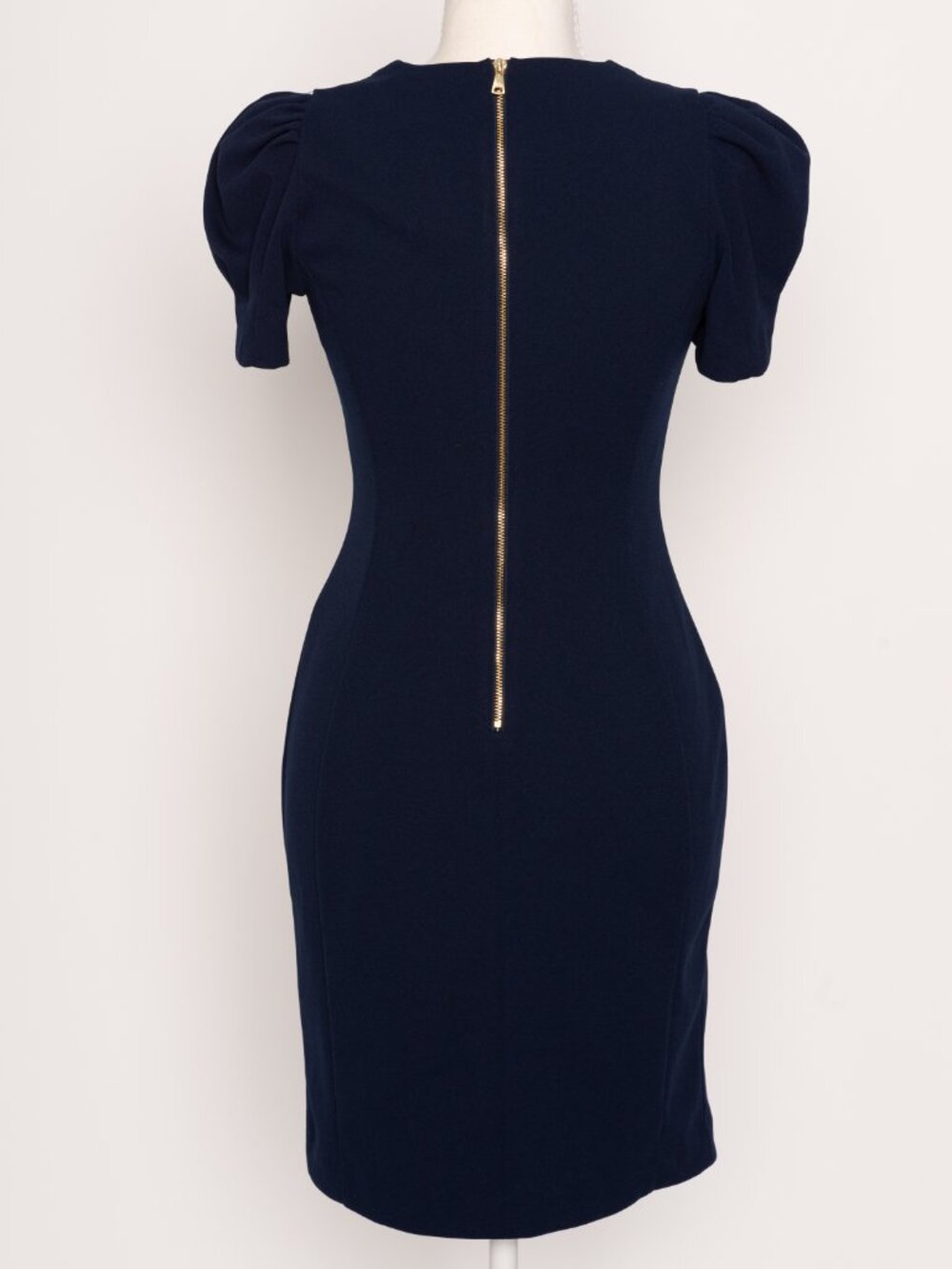 DKNY Navy Blue Scuba Sheath Dress Puff Sleeve NWOT Workwear Office Siren Size 2P - Picture 3 of 13